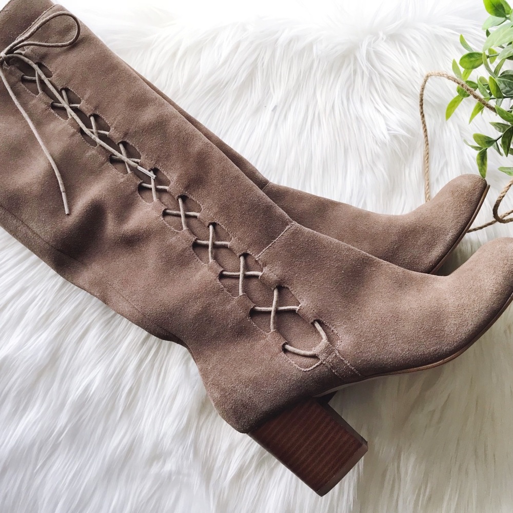 Sole Society Taupe Knee High Lace Up Boot